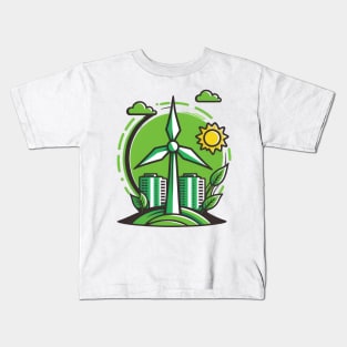 Green City Vibes: Get Powered by Renewables with our Cartoon Wind Turbine Design Kids T-Shirt